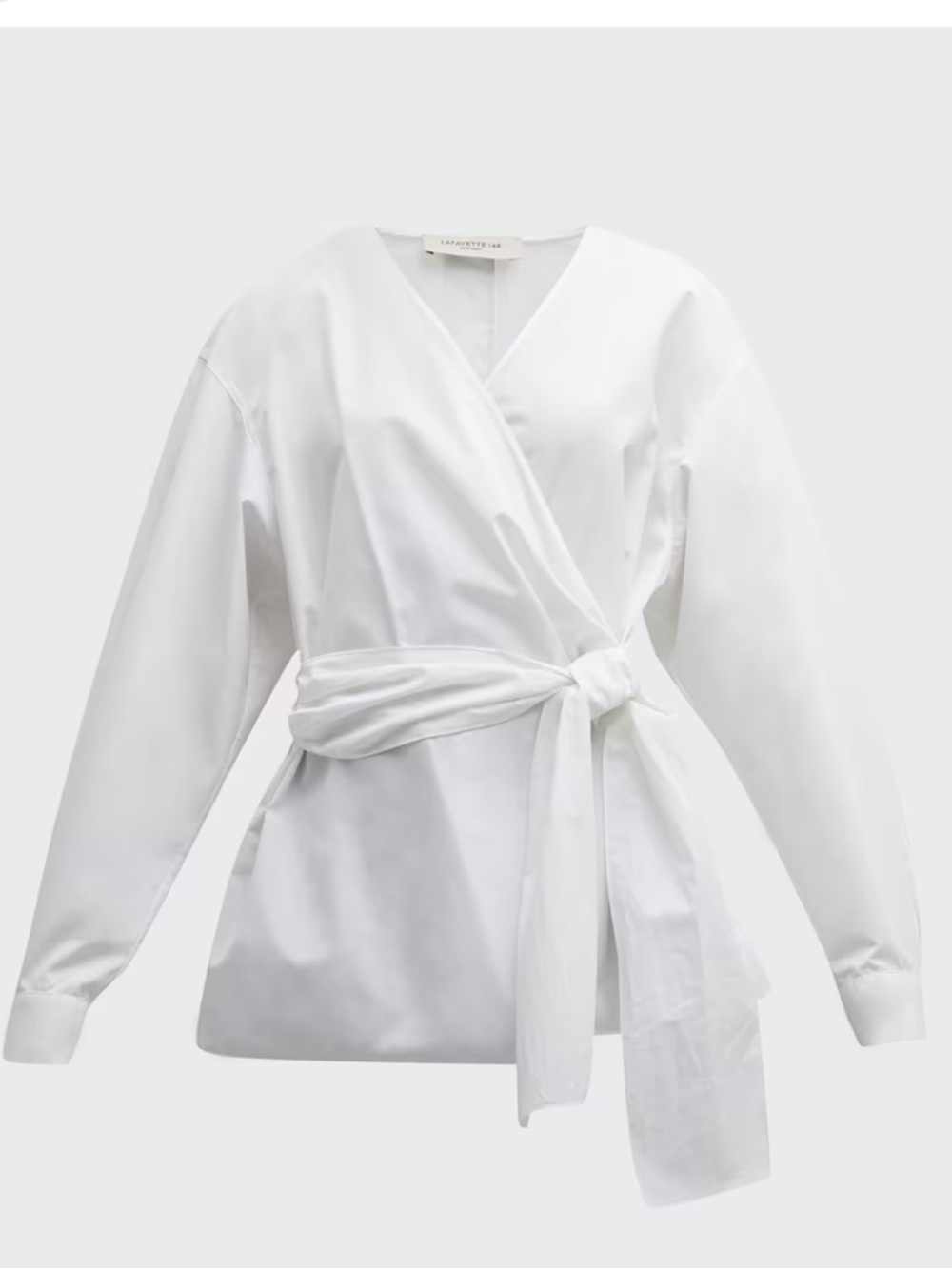 Neiman Marcus Lafayette 148 New York White Cotton Wrap Top with Self-Tie Waist